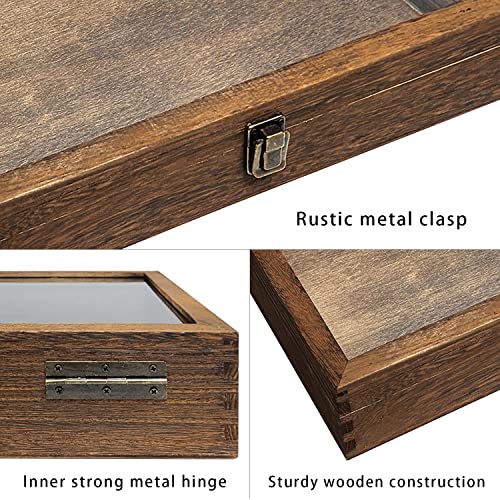 MOOCA Glass Top Wooden Jewelry Display Case with Removable Black Luxurious Velvet Jewelry Display Pad, Deeper 2.75-Inch Design for Taller Collectibles, Brown Color - color: 9A) Brown, 2.75 Inch High