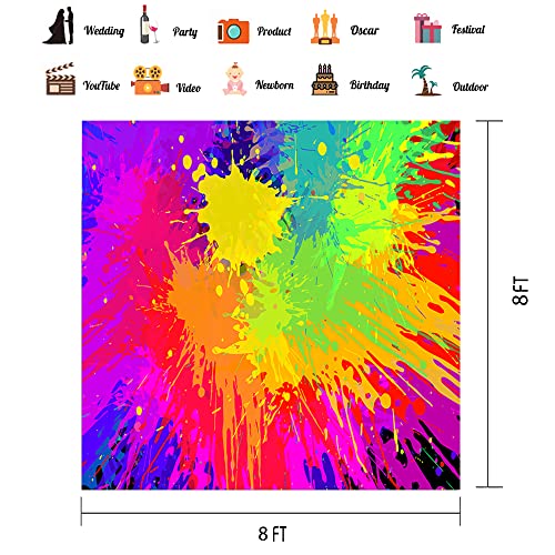 Colorful Paint Splash Backdrop Abstract Graffiti Style Photography Background Hip Hop 80's 90's Theme Vinyl 8x8ft Banner Photo Studio Props BJLSPH1944 - size: 8x8ft