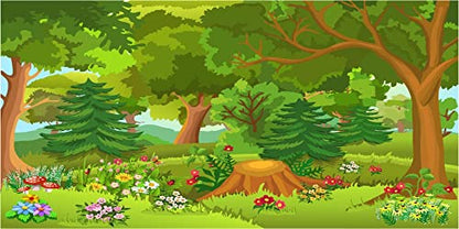 BELECO 20x10ft Fabric Cartoon Forest Backdrop Fairytale Forest with Flowers Mushroom Phtography Backdrop for Birthday Party Decoration Baby Shower Kids Game Photoshoot Photo Background Props L-0020 - size: 20x10FT