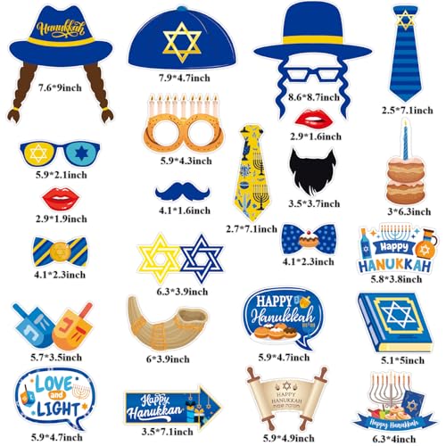 Hanukkah Photo Booth Props Party Supplies - Funny Jewish Chanukkah Party Favors Decorations - Jewish Holiday Cardstock Photo Props with Assembly Sticks - Set of 24 Counts