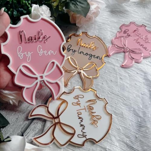 Personalized Bow Nail Technician Beauty Salon Advertise Nailfie Prop Business Signnail Artist Gift Nail Social Media Pic Nail Photo Props Custom Nail Art Tray (Nude) - color: Nude