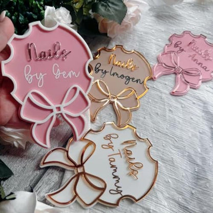 Personalized Bow Nail Technician Beauty Salon Advertise Nailfie Prop Business Signnail Artist Gift Nail Social Media Pic Nail Photo Props Custom Nail Art Tray (Pink) - color: Pink