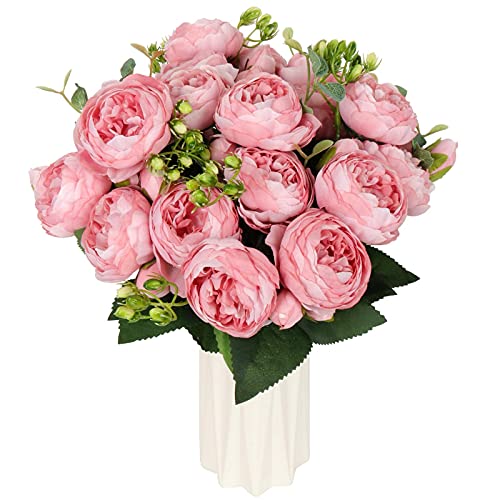 Artificial Peony Flower Silk Peonies Bouquet 4 Bundles Fake Flowers Bulk for Home Wedding Party Decor (Pink) - color: Pink