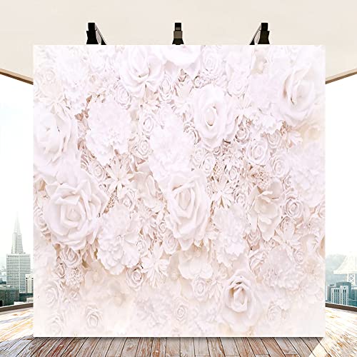 AOFOTO 10x10ft White Flowers Wall Backdrop Elegant Roses Romantic Wedding Bridal Shower Photography Background Baby Shower Party Valentines Mother's Day Photo Banner Studio Props Wallpaper - size: 10x10ft