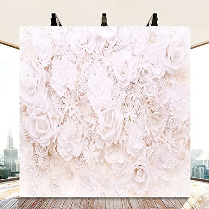 AOFOTO 10x10ft White Flowers Wall Backdrop Elegant Roses Romantic Wedding Bridal Shower Photography Background Baby Shower Party Valentines Mother's Day Photo Banner Studio Props Wallpaper - size: 10x10ft