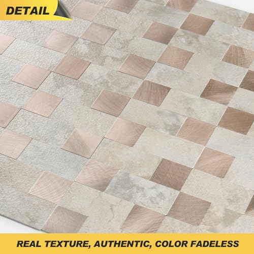 Yipscazo Peel and Stick Backsplash Tile, Stick on Stainless Steel Backsplash Metal Tiles for Kitchen Walls in Beige Mixed Metal (12''x12'',10 Sheets) - color: Beige mixed Metal