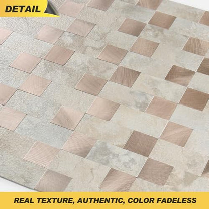 Yipscazo Peel and Stick Backsplash Tile, Stick on Stainless Steel Backsplash Metal Tiles for Kitchen Walls in Beige Mixed Metal (12''x12'',10 Sheets) - color: Beige mixed Metal