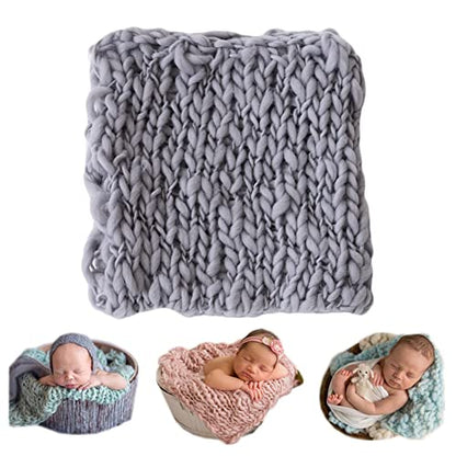 Coberllus Newborn Baby Photography Props Blanket Handmade Knitted Twist Wrap Posing Aid Backdrops for Boy Girls Photography Shoot - color: Dark Grey