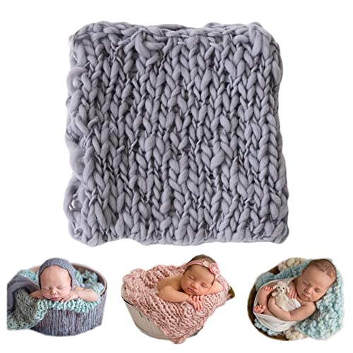 Coberllus Newborn Baby Photography Props Blanket Handmade Knitted Twist Wrap Posing Aid Backdrops for Boy Girls Photography Shoot - color: Dark Grey