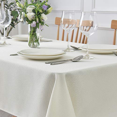 maxmill Jacquard Square Tablecloth Stain Resistant Waterproof Wrinkle Resistant Washable Soft Table Cloth, Decorative Fabric Table Cover for Dining Room, Indoor and Outdoor Use, 52 x 52 Inch, Ivory - color: Nova Ivory, size: 52" x 52" (Square)