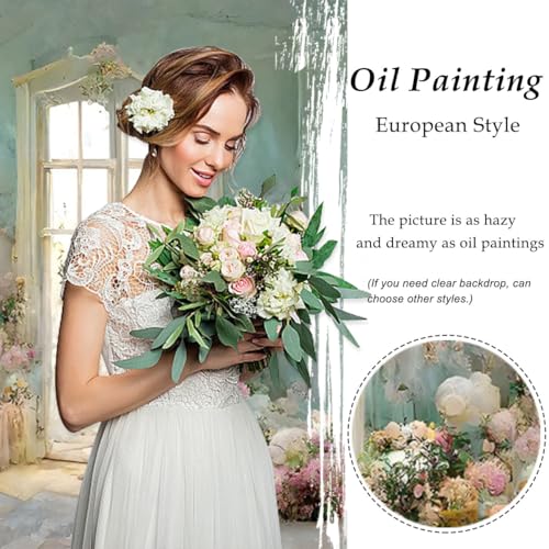 YongFoto European Style Oil Painting Backdrop 7x5ft Flowers Arched Door French Window Photography Background Birthday Bridal Shower Wedding Party Banner Home Decor Photoshoot Photo Studio Props - size: 7ftx5ft