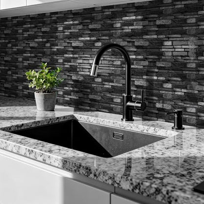 3D Textured Peel and Stick Backsplash Tiles - 20 Sheets 9.69"x4.72" Waterproof Self-Adhesive Tile for Kitchen, Bathroom - Black - color: Black