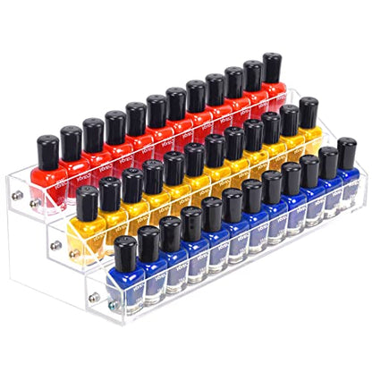 Acrylic Nail Polish Organizer Rack, 3 Tier Paint rack and Storage Shelf, Clear Display Stand for Tattoo Inks, Sunglasses, Essential Oils, Gel Nail Polish - Holds 36 Bottles - size: 3 Tiers