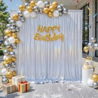 10x10ft Glitter Sequin Silver Backdrop Curtains Photo Backdrop Curtain Fabric Rainbow Shimmer Drapes Backdrop Bridal Baby Shower Wedding Birthday Party Photography Backdrop Photoshoot 5x10FT, 2 Panels - color: Glitter Silver, size: 10 ft X 10 ft(2 Panels
