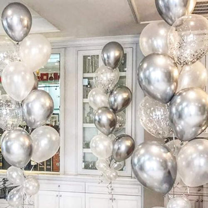 OuMuaMua 62pcs Blue Silver White Confetti Balloons Kit, 12 Inch White Royal Blue Metallic Silver Confetti Balloons for Boy Birthday Baby Shower Graduation Party Supplies - color: Blue White Silver