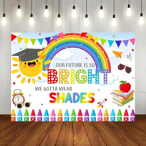 Preschool Graduate Backdrop 7x5ft Our Future is So Bright We Gotta Wear Shades Kindergarten Graduation Background Party Decorations Class of 2026 Kids Graduation Banner Photo Booth Props - size: 7x5ft
