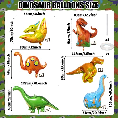 Dinosaur Foil Balloons Set (35-50 In), 6 Pieces Large Dinosaur Mylar Helium Balloons for Kids, Giant Cute Dino Birthday Party Decorations Kit for Boys Jungle Safari Theme Baby Shower Decor Supplies - color: Colorful Dinosaur