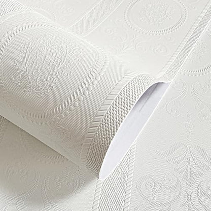 JiffDiff Wallpaper Peel and Stick Textured,3D Embossed Wall Paper Stick on Wallpaper Modern Waterproof Self Adhesive Contact Paper(17.3" x 1200",White) - color: White, size: 17.3" x 1200"
