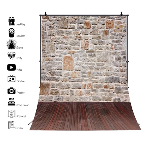 AOFOTO 3x5ft Infant Photography Studio Background Baby Photo Shoot Backdrop Old Stone Wall Hardwood Floors Toddler Child Kid Artistic Portrait Digital Video Props Scene - size: 3x5ft