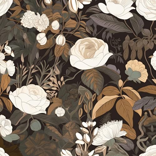 Laatse Floral Peel and Stick Wallpaper Vintage Floral Contact Paper 17.5'' x 393.7'' Self Adhesive Removable Waterproof Boho Botanical Wall Paper for Bedroom Shelf Liner Countertop(Brown,Black,White) - color: Brown&White, size: 17.5" x 393"