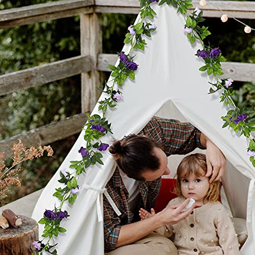 Floweroyal 2 Pack Artificial Flower Garlands 15.8FT Fake Rose Vines Silk Flowers Hanging Rose Ivy for Wedding Arch Party Home Garden Wall Decor (Purple) - color: Purple, size: 2pcs