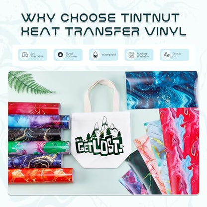 Tintnut Marble Heat Transfer Vinyl - 12 Sheets 10 x 12 Inch Bundles Watercolor Gold Pattern Iron on Vinyl Opal Ombre Print HTV Transfer DIY T-Shirt Gift Canvas Bag - color: Marble-12