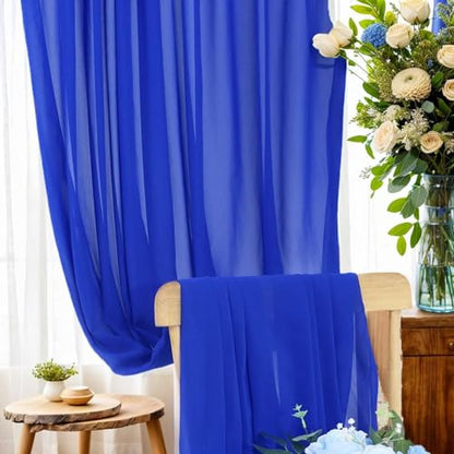 DUOBAO Royal Blue 5x20ft Chiffon Drapes 4pc Elegant Sheer Wedding Backdrop Curtains Chiffon Ceiling Drapes for Tent, Banquet Hall, and Photography - color: Royal Blue, size: 60"W x 240"L (Pack of 4)