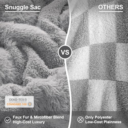 Snuggle Sac Faux Fur Checkered Blanket Twin Size with Soft Knitted Microfiber Fabric,Cozy Soft Warm Blanket for Sofa Bedroom Living Room,Solid Light Grey,60x80 inches - color: Solid Light Grey, size: Twin(60"x80")