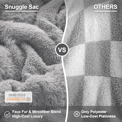 Snuggle Sac Faux Fur Checkered Blanket Twin Size with Soft Knitted Microfiber Fabric,Cozy Soft Warm Blanket for Sofa Bedroom Living Room,Solid Light Grey,60x80 inches - color: Solid Light Grey, size: Twin(60"x80")