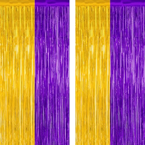 2 Pack Graduation Backdrop, 3.28 FT x 7.05 FT Grad Party Decorations 2026, Purple Gold Backdrop Foil Fringe Curtains, Metallic Purple and Gold Graduation Decorations Class of 2026 Decor - color: Purple Gold, size: 2 PCS
