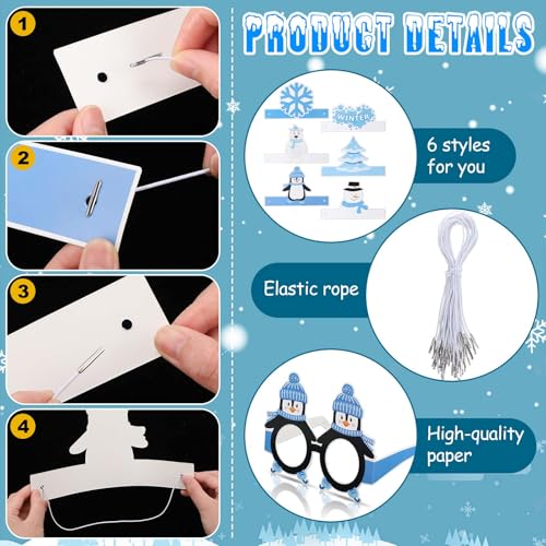 60 Pcs Winter Snowflake Party Favor Supplies Paper Eyeglasses Hat Headbands Winter Snowman Bear Penguin Party Decoration Favor Photo Booth Props for Winter Christmas Holiday Baby Shower Birthday