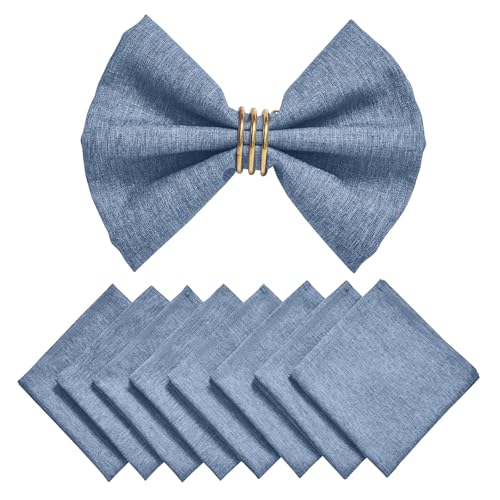 Cloth Napkin Set of 8 Square Washable Reusable Linen Fabric Polyester for Kitchen Dinner Dining Restaurants Wedding Party Banquet Table(Denim Blue/17x17 Inch) - color: Denim Blue