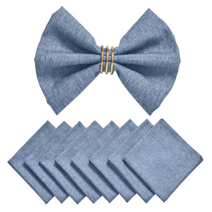 Cloth Napkin Set of 8 Square Washable Reusable Linen Fabric Polyester for Kitchen Dinner Dining Restaurants Wedding Party Banquet Table(Denim Blue/17x17 Inch) - color: Denim Blue