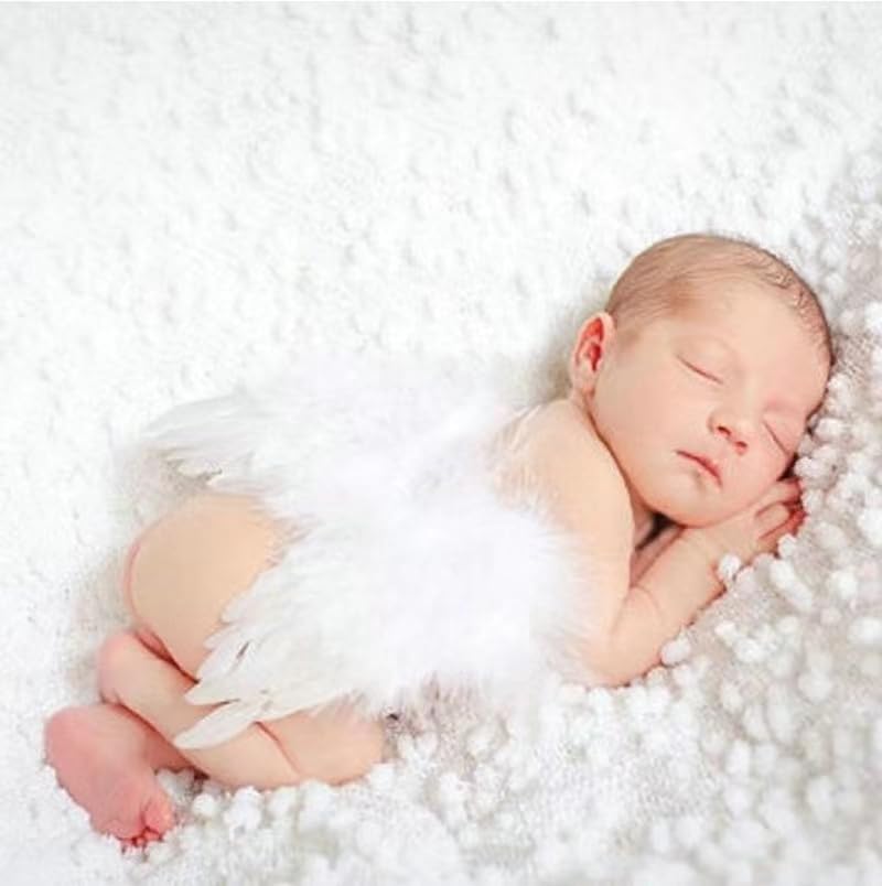 Holibeat 0-6M Baby White Fairy Feather Angel Wings with a Headband Newborn Photography Posing Props (White) - color: white