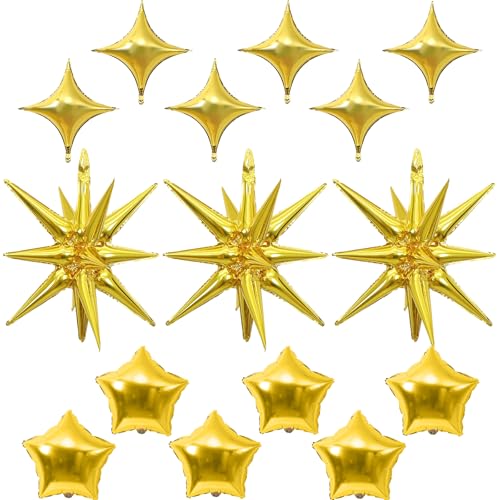 Gold Star Balloons, 22in Large Star Balloons Foil 10in 4-Pointed & Gold Pentagram Balloon for Graduation New Year Retirement Wedding Anniversary Birthday Party Decorations - color: Gold