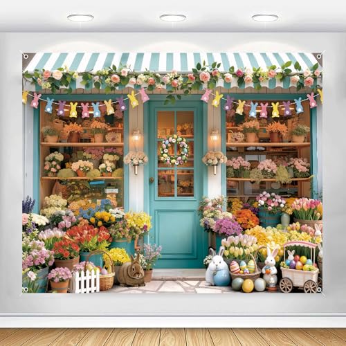 Spring Easter Backdrop 10x8ft Floral Bunny Eggs Photography Background Rabbit Flowers Banner Kids Adults Party Decorations Photo Props Fabric - color: Easter-1, size: 10x8ft