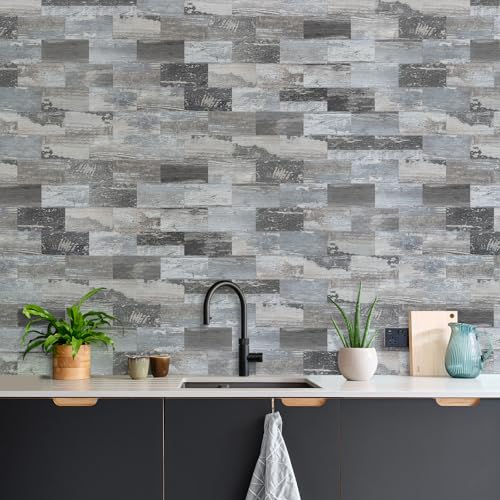 Vamos Tile 100-Piece Peel and Stick Backsplash Seamless Tile,3''x6'' Distressed Wood PVC Subway Tile,Stick on Backsplash for Kitchen/Bathroom/Laundry Room - color: Distressed Wood