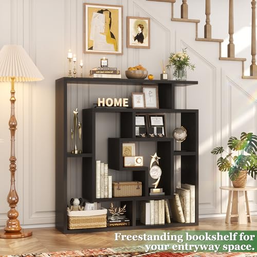 Armocity 5 Tier Display Book Shelf Wall Mounted Bookshelf Freestanding Geometric Bookcase Floating Book Shelves for Wall Bedroom Living Room Home Office, 45.5"(W) * 47"(H), Black - color: Black