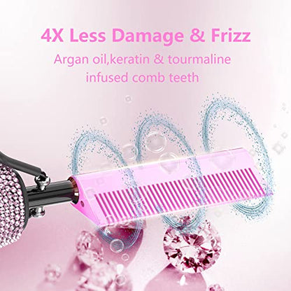 Dan Technology 500℉ Hot Comb for Wigs, Diamond Hair Straightener, 7 Temperature Settings, 60 Min Auto-Off, Professional Styling Tool for Natural Black Hair - color: Pink