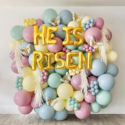 Easter-Balloon He Is Risen Gold Letter Balloons 9PCS 16in Foil Banner Easter Spring Party Decoration Celebration Mantle Fireplace Wall Backdrop Supply