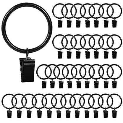 HOOSUN 36 Pack Curtain Rings with Clips,Metal Curtain Hooks for Drapes Bows Hat,Black Curtain Rings Hanger Clip,Curtain Rod Small Clips,Curtain Ring Inside Diameter 1.26 in,Fits Curtain Rod Up to 1 in - color: 36 Pack Black 1.26 Inch