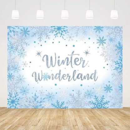 AIBIIN 8x6ft Winter Wonderland Backdrop for Photography Winter Wonderland Baby Shower Backdrop for Boys Baby It's Cold Outside Blue Snowflake Decorations Banner Photo Props Supplies - size: 8x6ft