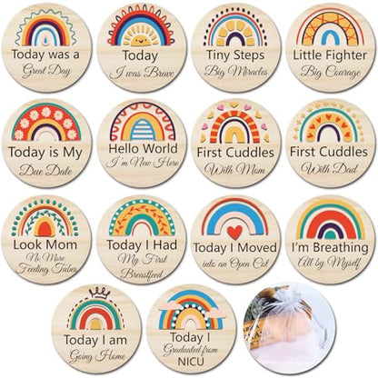 14 Designs NICU Milestone Cards Sign - Reversible Hospital to Home Journey Wooden Photo Props for Preemies, Celebrate NICU Baby's Special Milestone Moments (NICU Milestones) - color: NICU Milestone