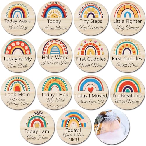 14 Designs NICU Milestone Cards Sign - Reversible Hospital to Home Journey Wooden Photo Props for Preemies, Celebrate NICU Baby's Special Milestone Moments (NICU Milestones) - color: NICU Milestone