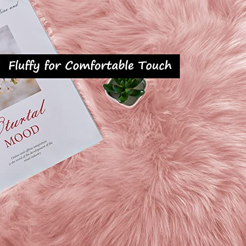 Goolela Pink Fluffy Fuzzy Furry Runner Rug 2X6 Light Pink Faux Sheepskin Fur Rug for Girls Bedroom Bedside Rug Plush Shaggy Washable Rectangle - color: Light Pink, size: 2' x 6' (Rectangular)