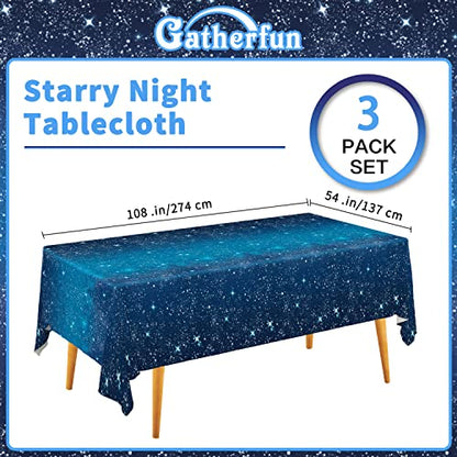 Space Tablecloth Gatherfun Space Stars Theme Party Supplies Starry Night Tablecloth Waterproof Plastic Galaxy Table Cover for Birthday Party Decorations 54x108 Inch 3PCS - style: Space