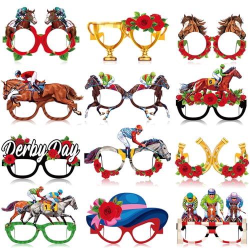 Pajean 36 Pcs Derby Day Glasses Decoration Party Horse Racing Theme Paper Eyeglasses Horse Race Photo Booth Props for Derby Birthday Party Supplies Decorations - style: Horse