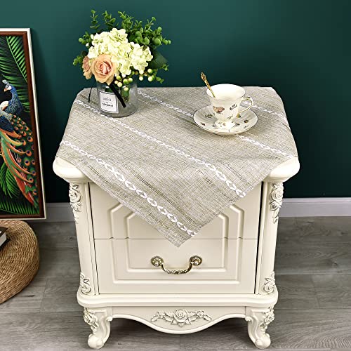 NEWISHER Rustic Farmhouse Embroidered Small Square Tablecloth Jacquard Striped Table Cloth Linen Texture Washable Side Table Cover Kitchen Dining Home Decoration Yellow 24x24 inch - color: Almond Buff, size: 24" x 24" (Square)