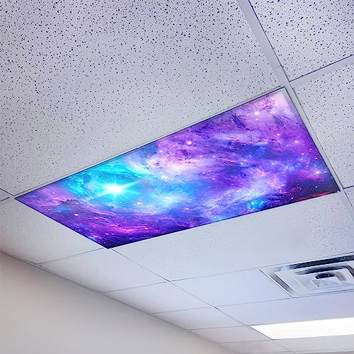 Magnetic Fluorescent Light Cover for Ceiling Lights Classroom 2x4 - High Resolution Magnetic Office Light Filter (Pack of 1) - Improve Focus, Eliminate Headaches & Eyestrain - Astronomy - color: Purple Nebula