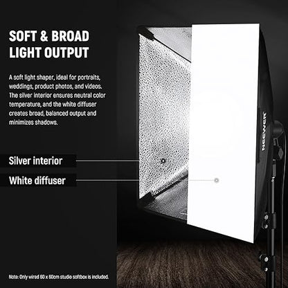 NEEWER 24x24in/60x60cm Softbox with E26 Porcelain Socket/Power Cord/White Diffuser/Stand Adapter, Durable Nylon Softbox Lighting Modifier for Studio Photography Lighting, SF6060 (US Plug) - size: 60X60cm
